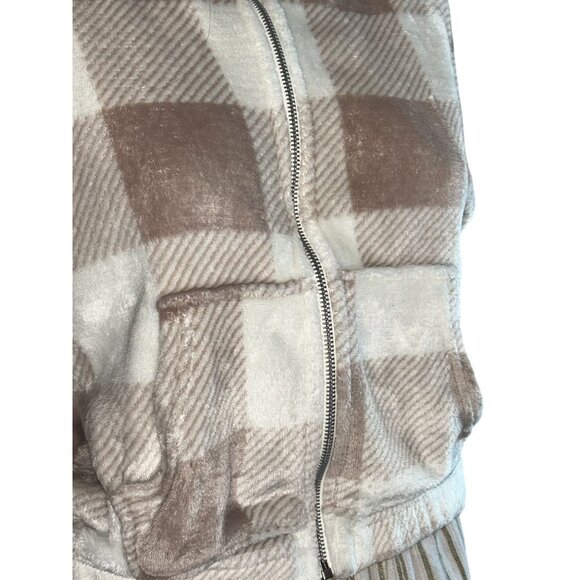 Pink Rose Womens Plush Front Zip Sleep Hoodie Size S Buffalo Check Lounge - Picture 6 of 10